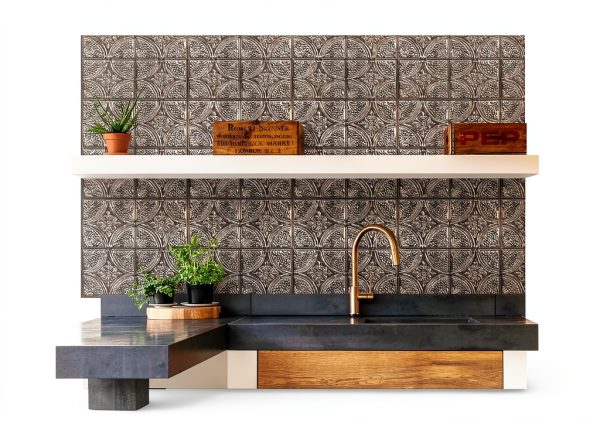 Silver Tin Peel and Stick Backsplash Tile by WallPops-4
